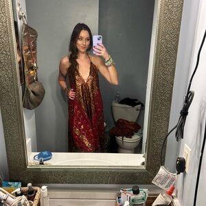 Red and Brown Sequin Recycled Indian Sari Dress